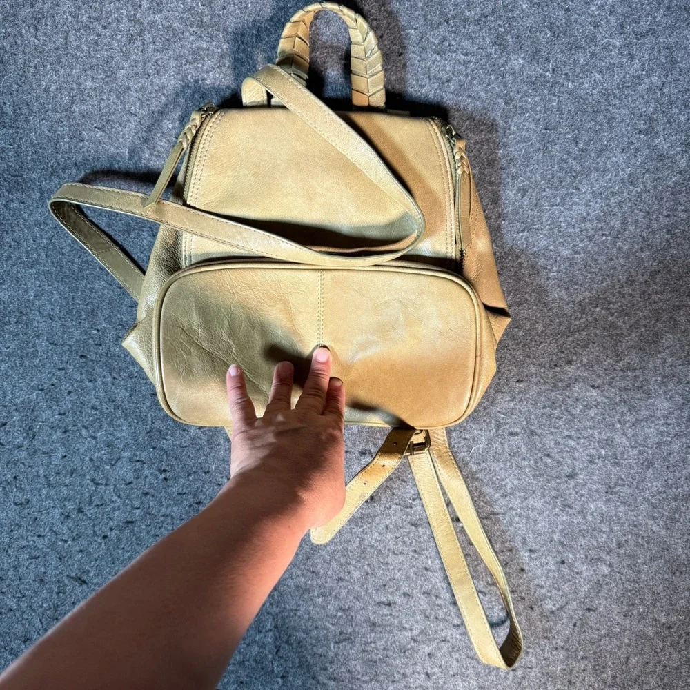 Tommy‎ Bahama Leather Backpack Olive Tan Braided Handle Small Travel Bag